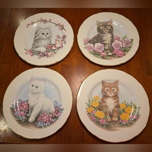 Vintage Kittens Flowers Plates Set